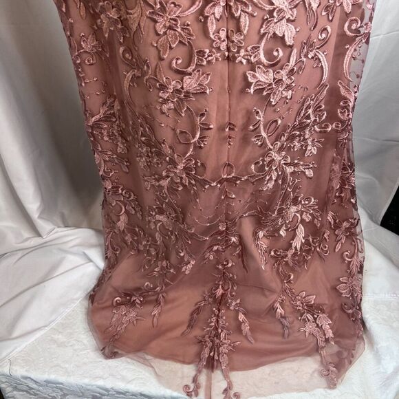 Azazie Norma Pink Lace Overlay Cold Shoulder Formal Dress ALTERED Size** A10/A14 - Picture 12 of 16